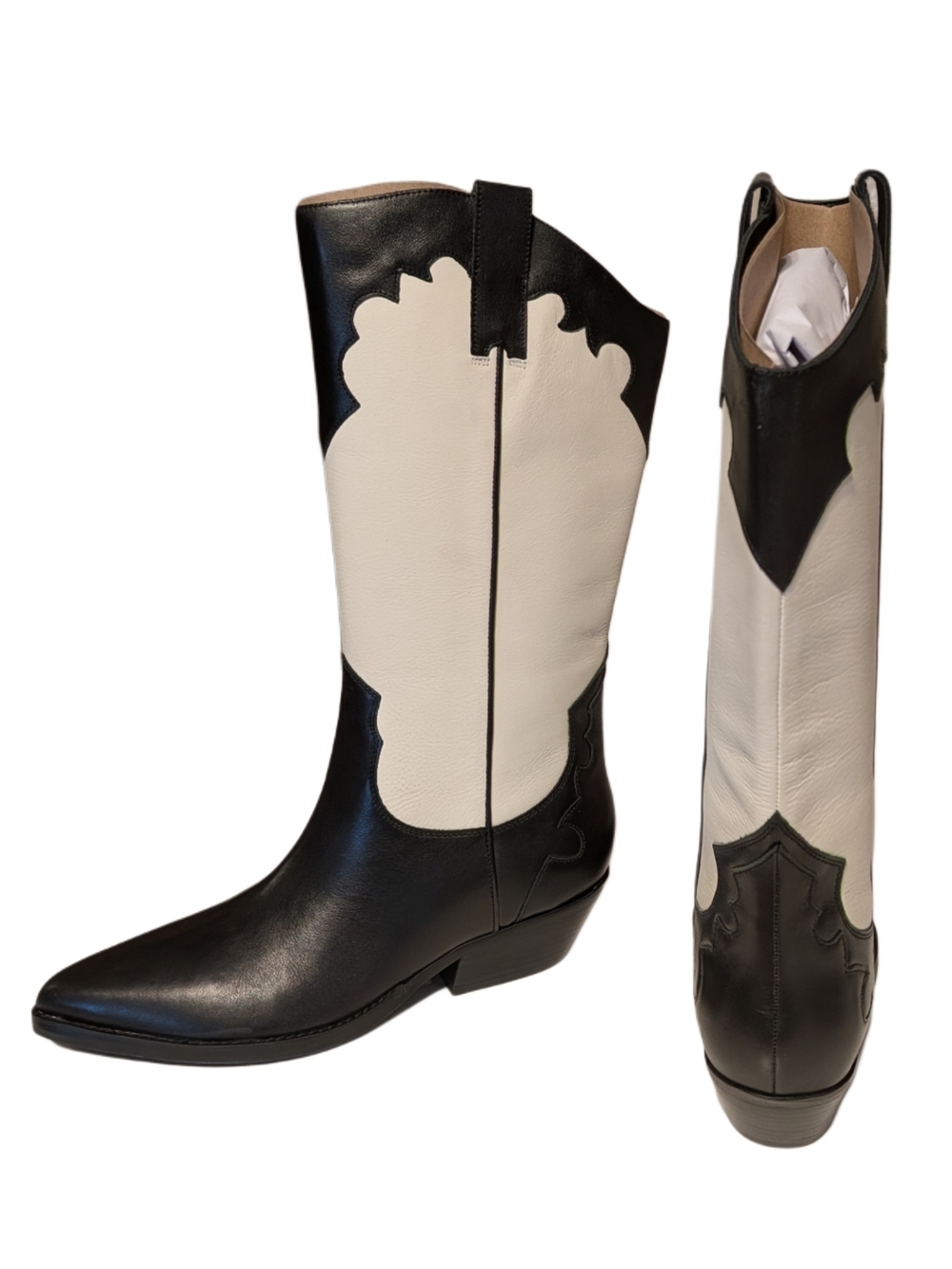 Marc Fisher LTD Hilaria Western Boots Women 11M Black White Leather Pointed Toe - Picture 8 of 9